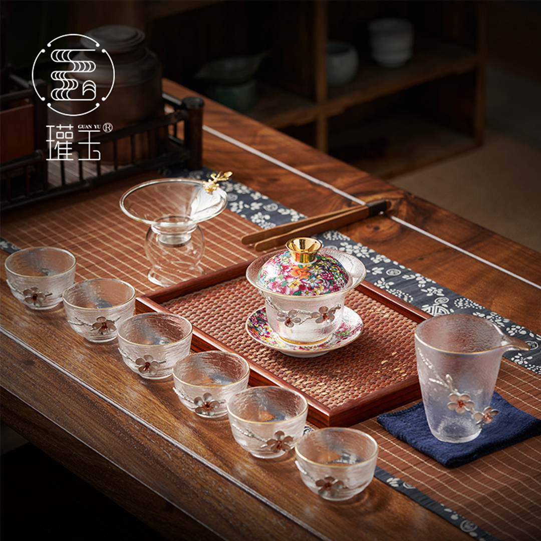 【汀和大福】琺瑯彩玻璃蓋碗茶杯大號鑲 錫三才茶碗茶具套裝 【汀和大福】琺瑯彩玻璃蓋碗茶杯大號鑲 錫三才茶碗茶具套裝