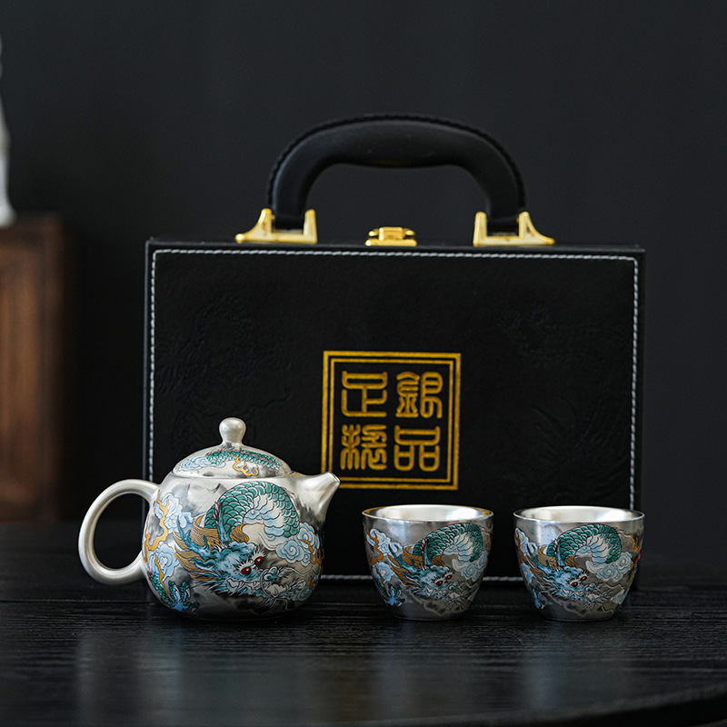【汀和大福】銀上作畫青龍鎏銀龍蛋壺純手工茶具